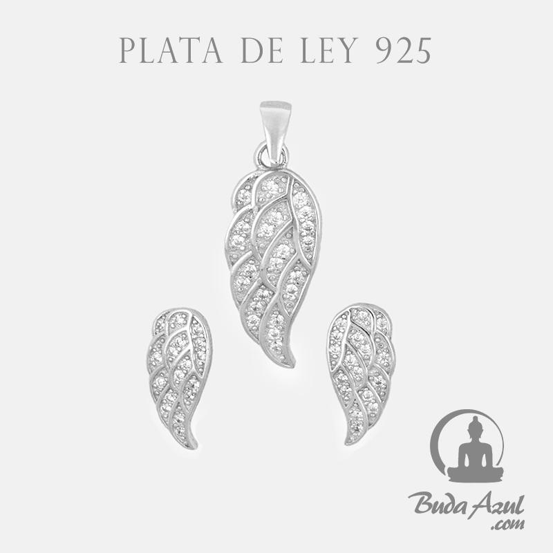 Pendientes+Colgante Plata ALAS ANGEL CIRCON 990