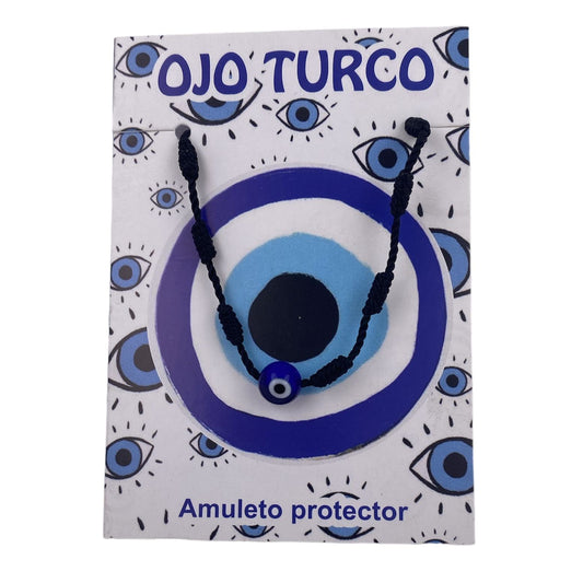 PULSERA 7 NUDOS CON UNA BOLA OJO TURCO - NEGRA