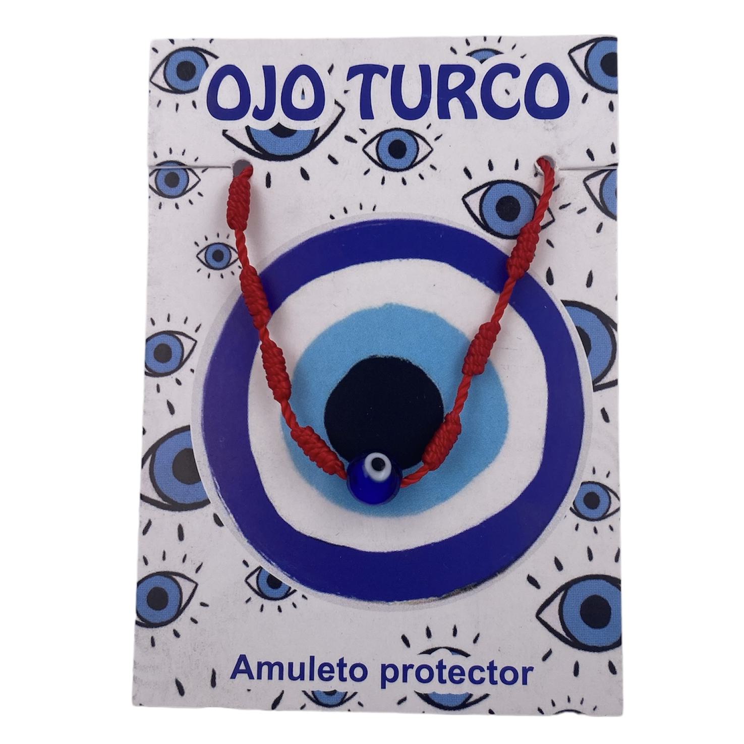 PULSERA 7 NUDOS CON UNA BOLA OJO TURCO - ROJA