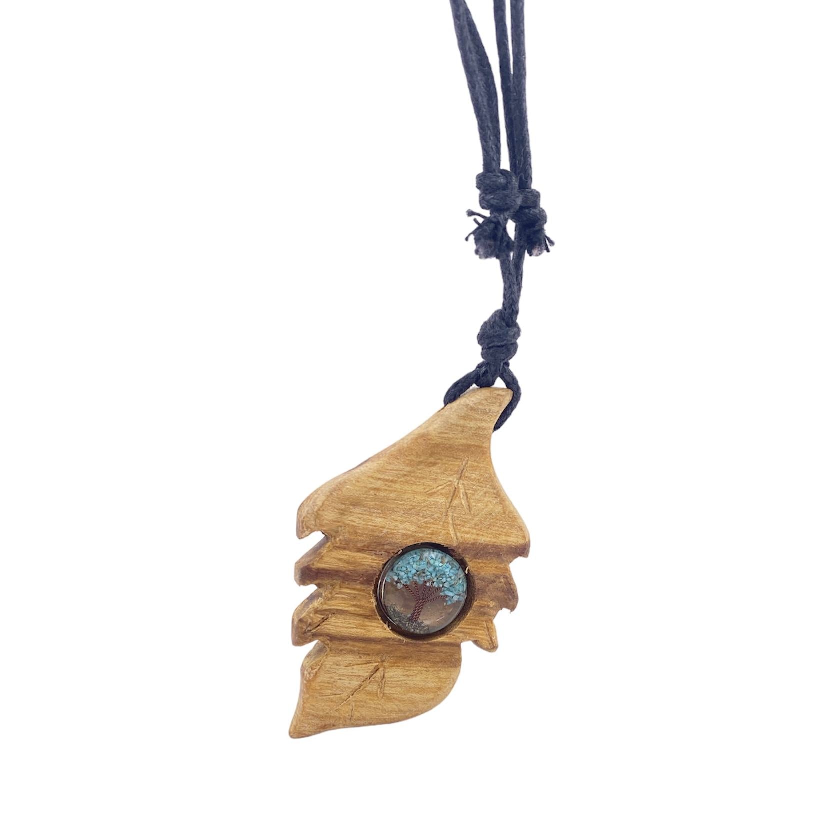 COLGANTE PALO SANTO HOJA CON ARBOL MINERAL TURQUESA