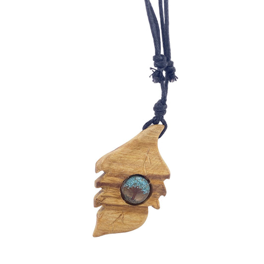 COLGANTE PALO SANTO HOJA CON ARBOL MINERAL TURQUESA