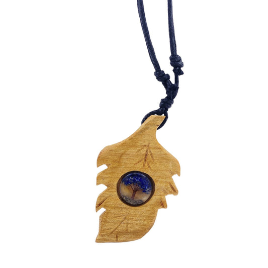 COLGANTE PALO SANTO HOJA CON ARBOL MINERAL LAPISLAZULI