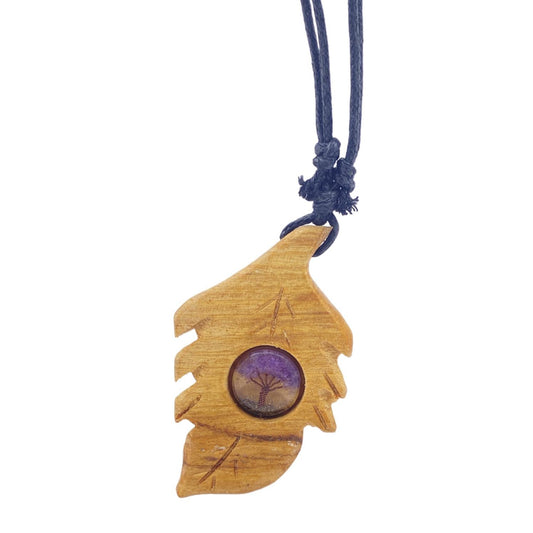 COLGANTE PALO SANTO HOJA CON ARBOL MINERAL AMATISTA