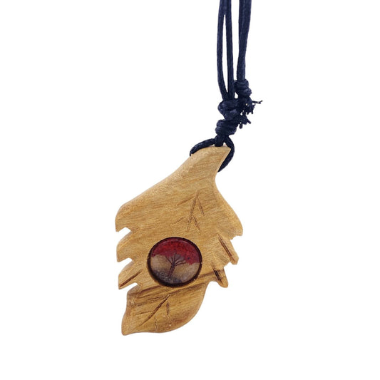 COLGANTE PALO SANTO HOJA CON ARBOL MINERAL JASPE ROJO