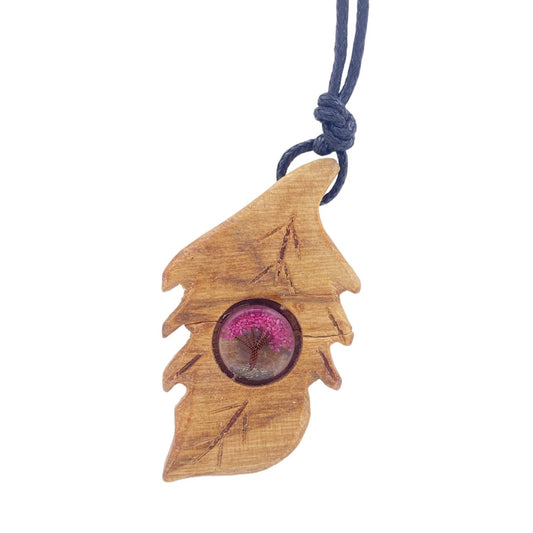 COLGANTE PALO SANTO HOJA CON ARBOL MINERAL AGATA LILA