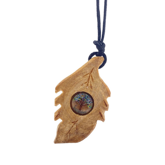 COLGANTE PALO SANTO HOJA CON ARBOL MINERAL MULTICOLOR