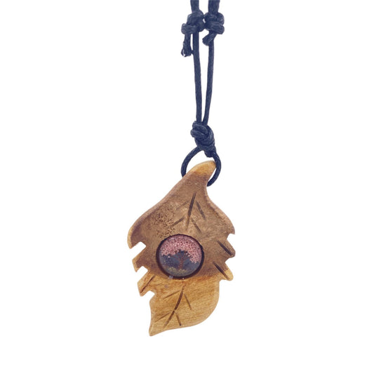 COLGANTE PALO SANTO HOJA CON ARBOL MINERAL CUARZO ROSA