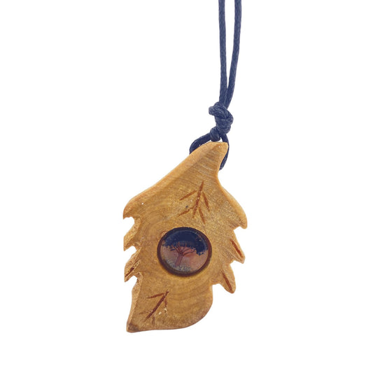 COLGANTE PALO SANTO HOJA CON ARBOL MINERAL AVENTURINA AZUL