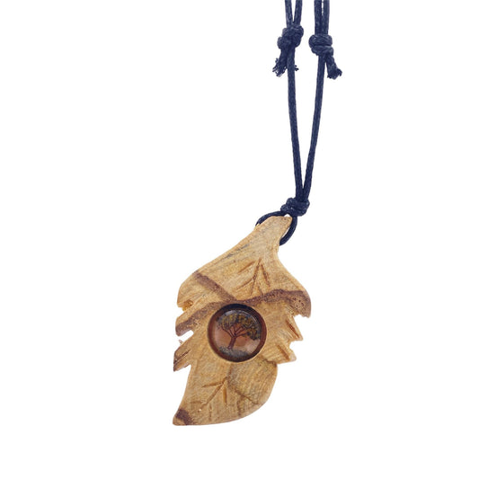 COLGANTE PALO SANTO HOJA CON ARBOL MINERAL OJO DE TIGRE