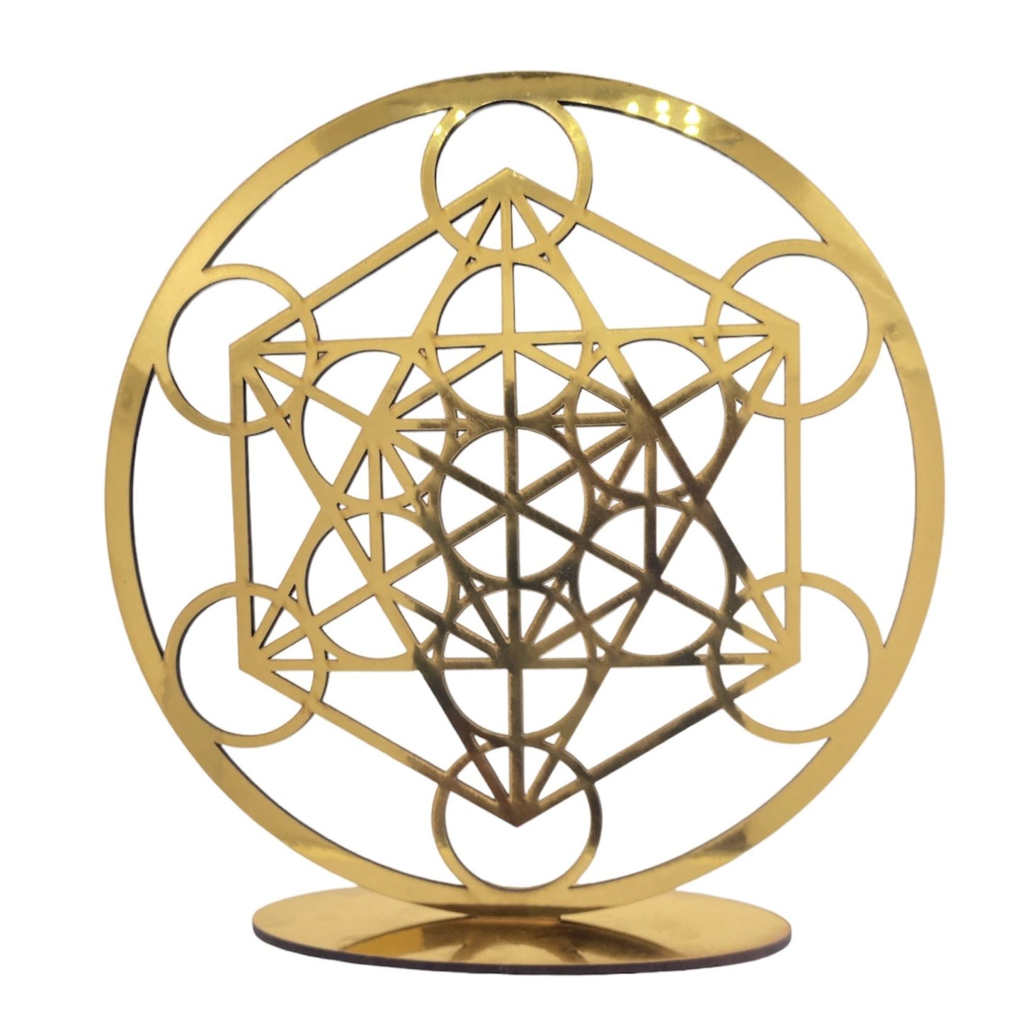 MADERA CON CORTE LASER 20 CM DISEÑO GEOMETRIA SAGRADA CON BASE