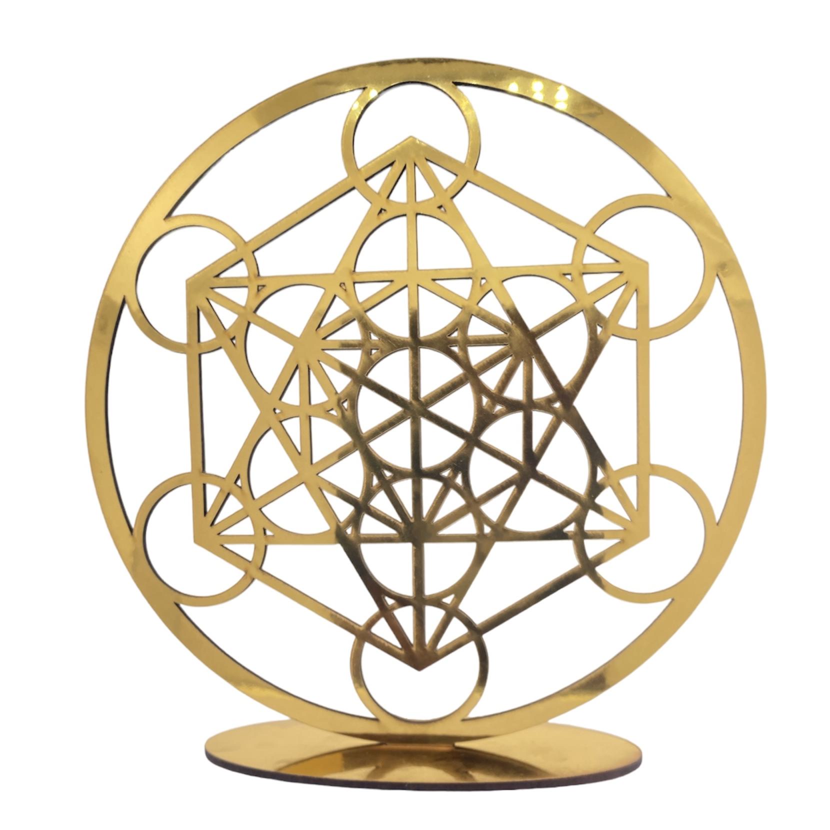 MADERA CON CORTE LASER 20 CM DISEÑO GEOMETRIA SAGRADA CON BASE