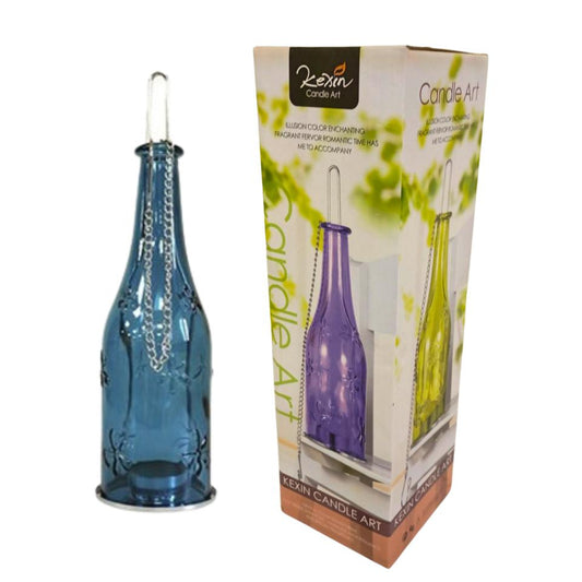 Portavela botella cristal colgar AZUL