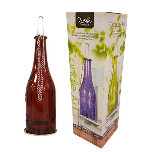 Portavela botella cristal colgar ROJO