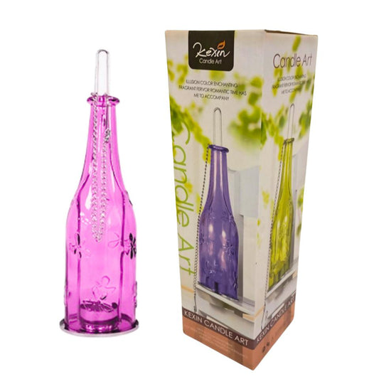 Portavela botella cristal colgar ROSA