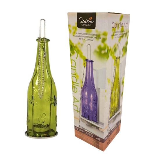 Portavela botella cristal colgar VERDE