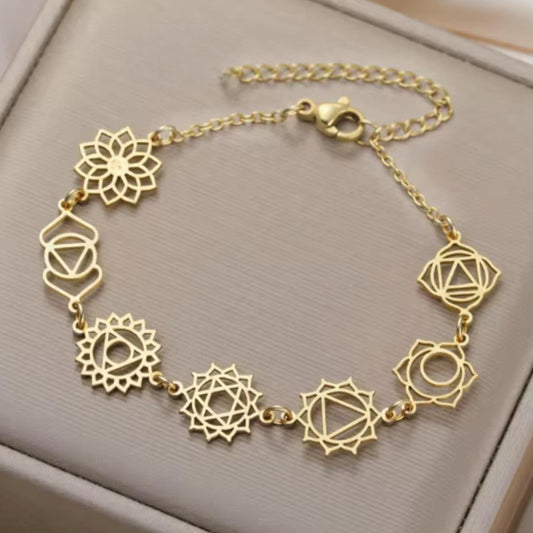 Pulsera 7 Chakras de acero Dorado - 7