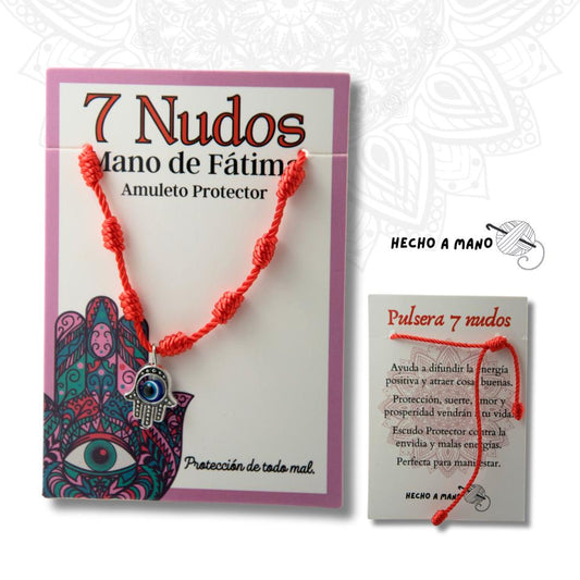 Pulsera 7 Nudos Roja - MANO DE FATIMA OJO TURCO