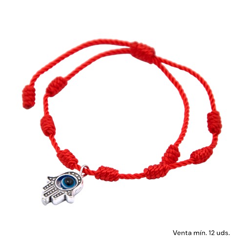 Pulsera 7 nudos roja Mano Fátima Ojo Acero E5797-3