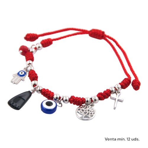 Pulsera 7 nudos roja con diges acero REF. E5797-4