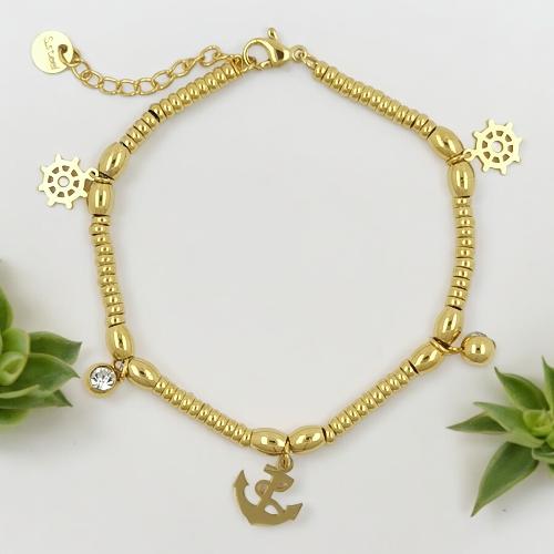 Pulsera Acero Dorado ANCLA TIMÓN REF 5
