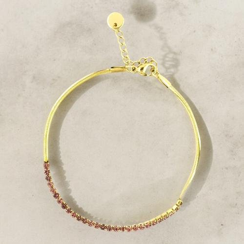 Pulsera Acero Dorado FINA TIRA CIRCONITA ROSA - 5