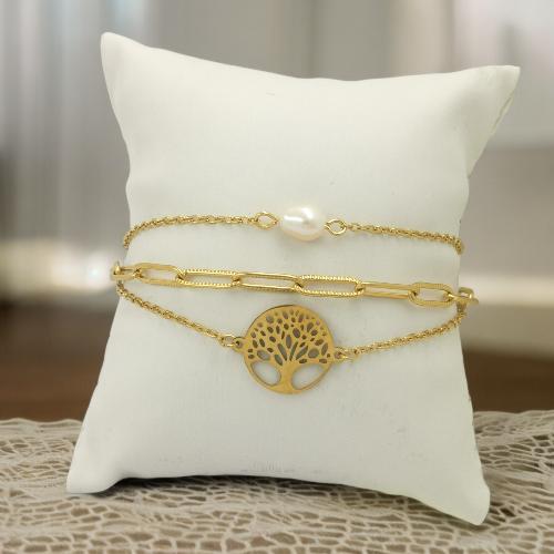 Pulsera Acero Dorado TRIPLE ARBOL VIDA REF 4