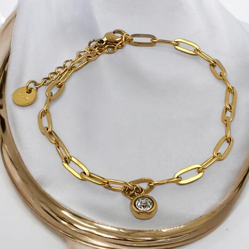 Pulsera Acero Dorado cadena + circonita REF 4
