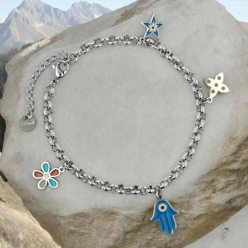 Pulsera Acero Plateado MANO FATIMA OJO TURCO REF 5