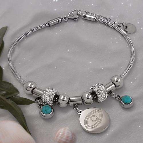 Pulsera Acero Plateado cadena con Turquesina REF.6
