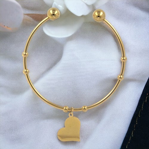 Pulsera Brazalete Acero Dorado Corazón liso