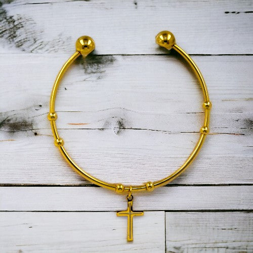 Pulsera Brazalete Acero Dorado Cruz