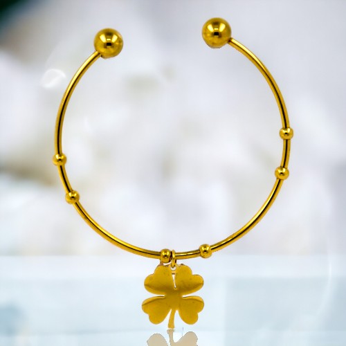 Pulsera Brazalete Acero Dorado Trébol