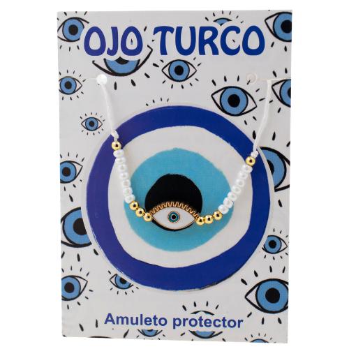 Pulsera Hilo Ajustable Blanco OJO TURCO - REF. 2