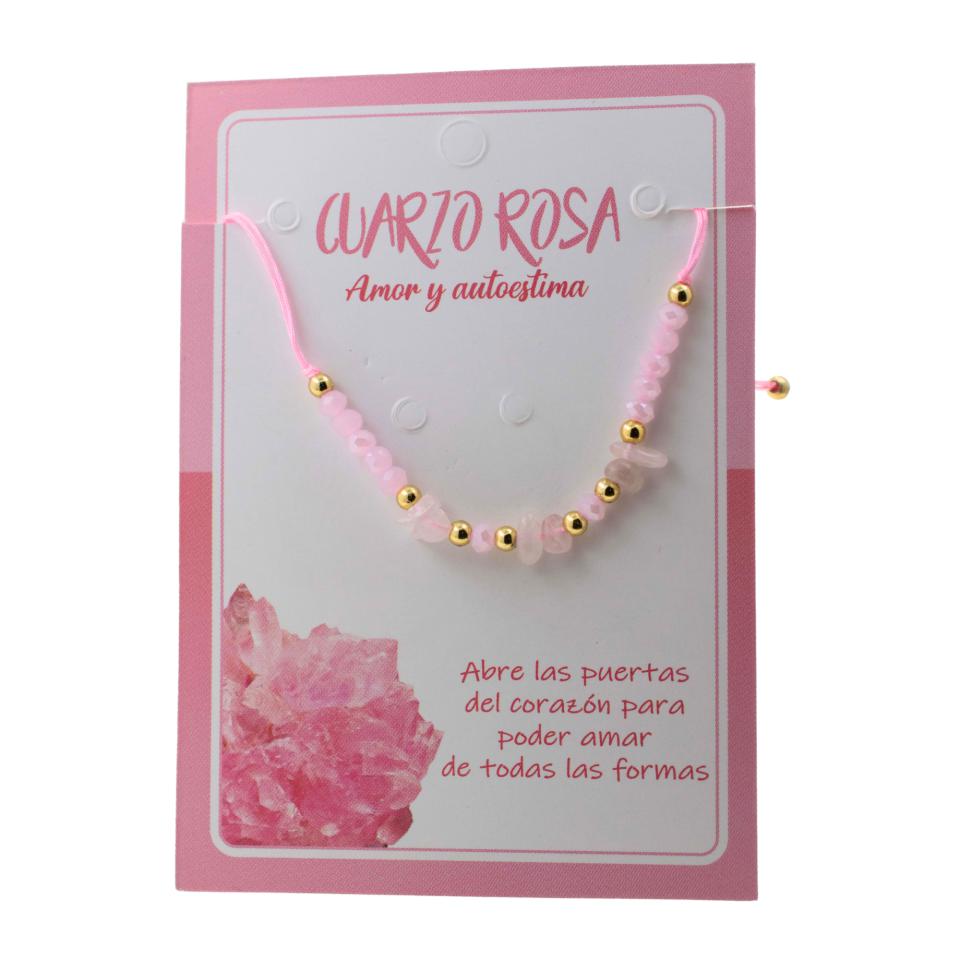 Pulsera Hilo Mineral Chip CUARZO ROSA MOD. 2 REF 3