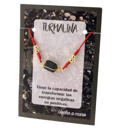 Pulsera Hilo Rojo Ajustable con mineral TURMALINA