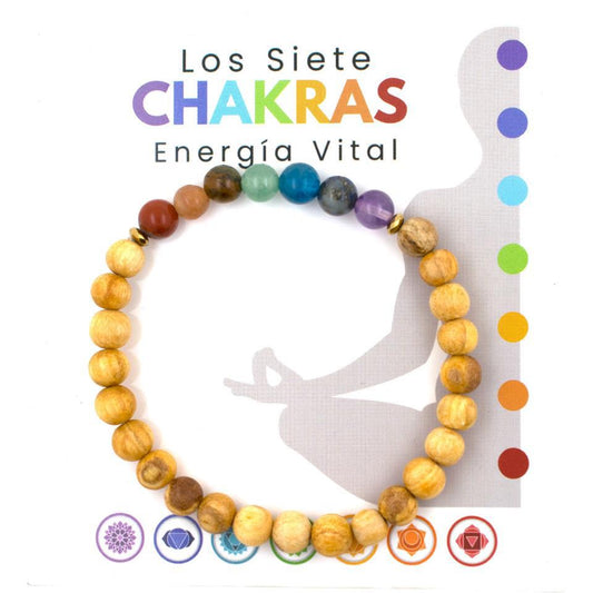 Pulsera Mineral 7 Chakras con Palo Santo 6MM - 9