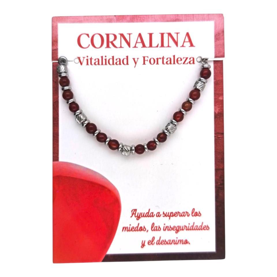 Pulsera Mineral CORNALINA separadores acero - 5
