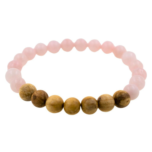 Pulsera Mineral Cuarzo Rosa con Palo Santo 8MM REF. 8
