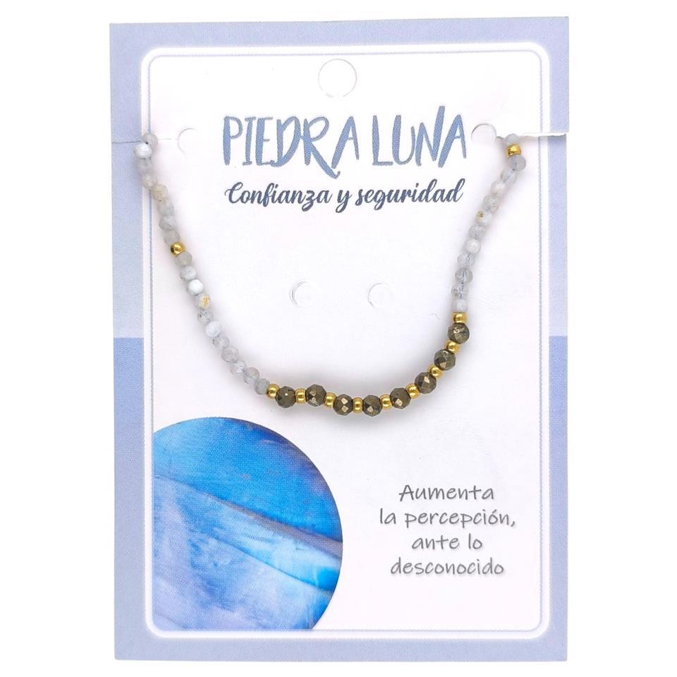 Pulsera Mineral Facetado 2MM PIEDRA LUNA PIRITA -6