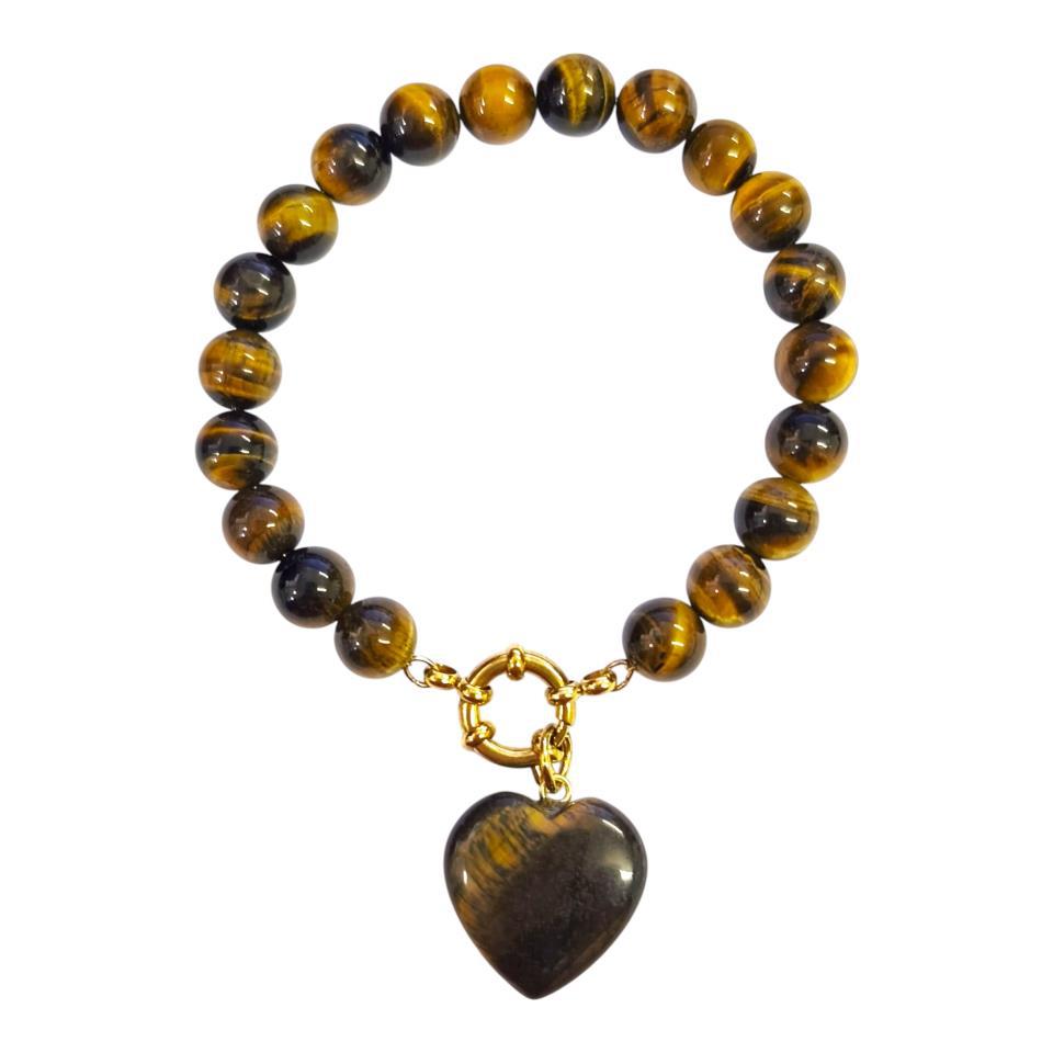 Pulsera Mineral Ojo de Tigre 8mm Corazón - 6