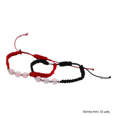 Pulsera Tejida Bola Cuarzo Rosa E5797-10