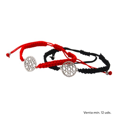 Pulsera Tejida Circulo Corazones Plateado E5797-9