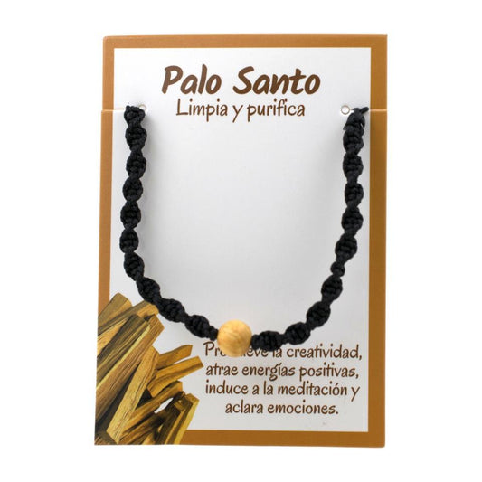 Pulsera Tejida Negra con bola de Palo Santo REF. 3