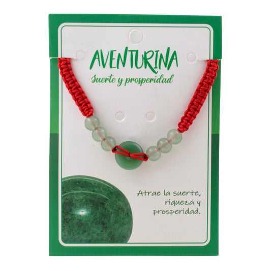 Pulsera Tejida Roja Disco de Jade AVENTURINA REF 3