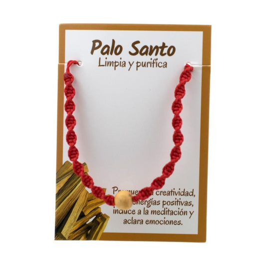 Pulsera Tejida Roja con bola de Palo Santo REF. 3