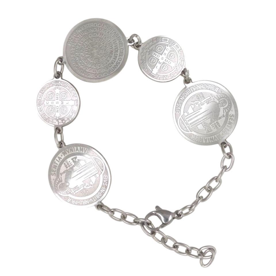 Pulsera acero San Benito Padre Nuestro Plateado 7