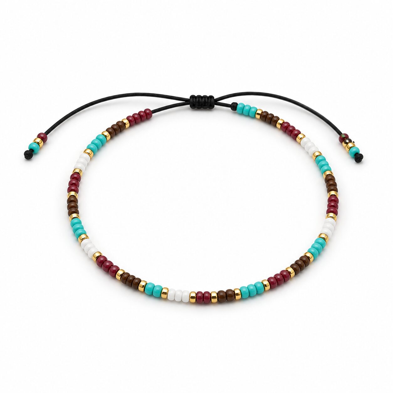 Pulsera Ajustable de Cuentas Multicolor con Cordón Negro