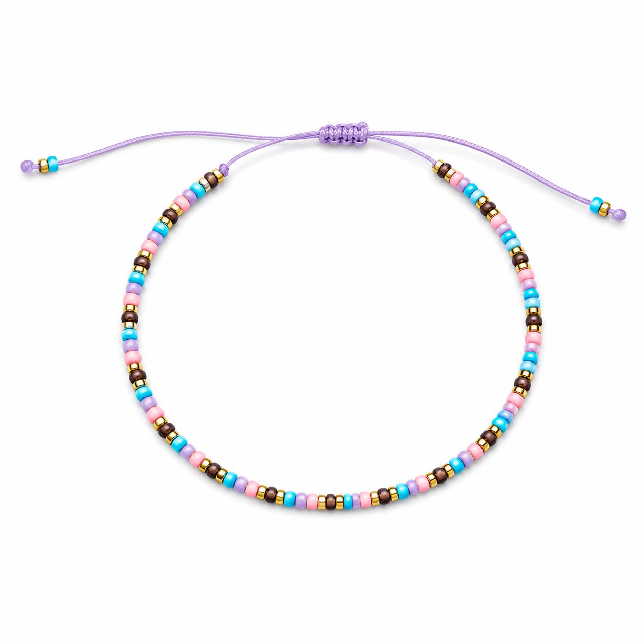 Pulsera Ajustable de Cuentas Pastel Multicolor con Detalles Dorados