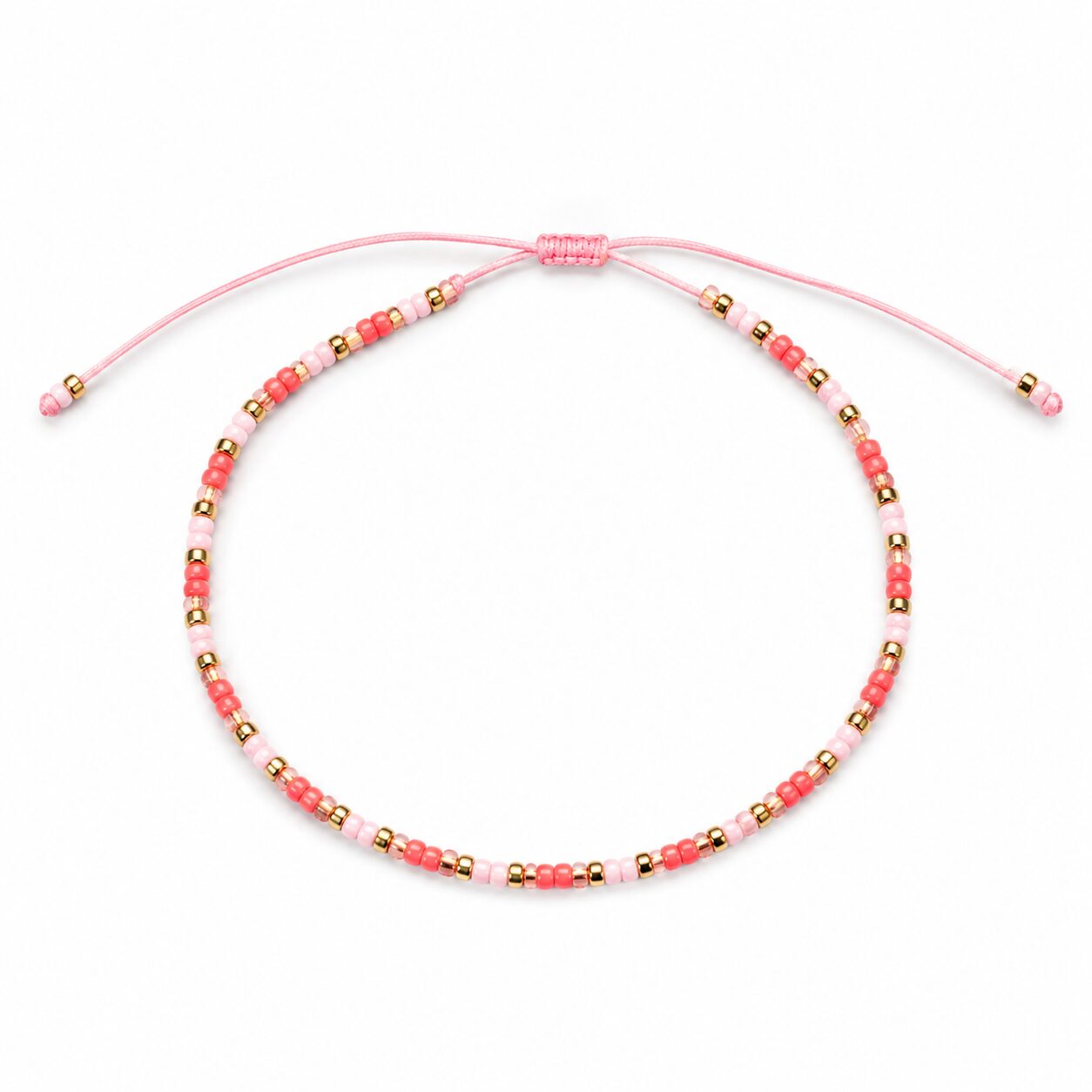 Pulsera Ajustable de Cuentas Rosa Pastel con Detalles Dorados