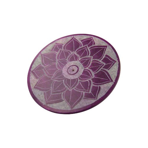 Quemador plato incienso en piedra FLOR DE LOTO LILA 4" 10CM DIÁMETRO - REF 240